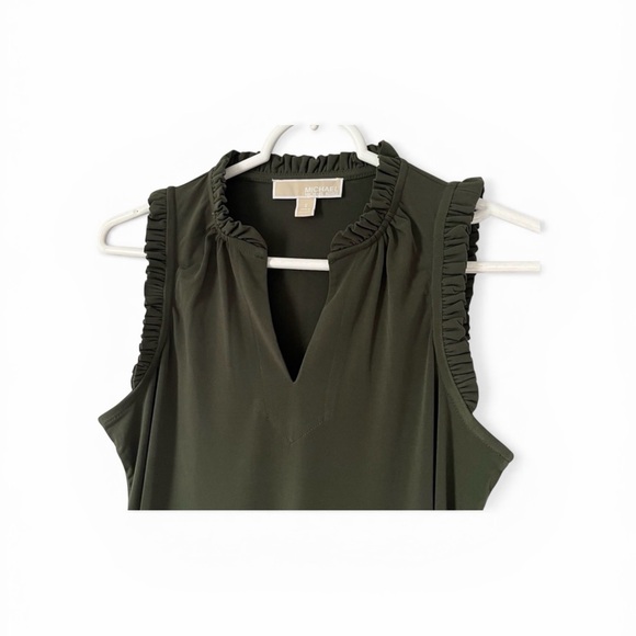 Michael Kors Olive V-Neck Ruffle-Trim Midi Dress - Picture 4 of 5